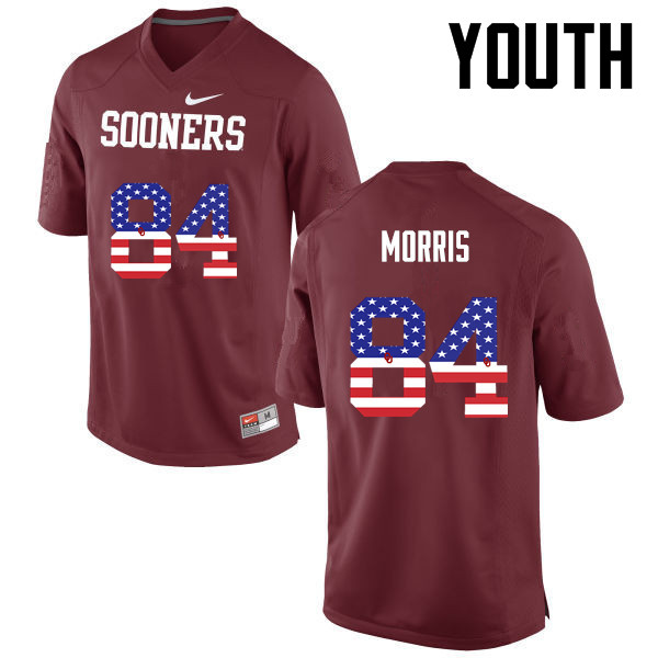 Youth Oklahoma Sooners #84 Lee Morris College Football USA Flag Fashion Jerseys-Crimson - Click Image to Close